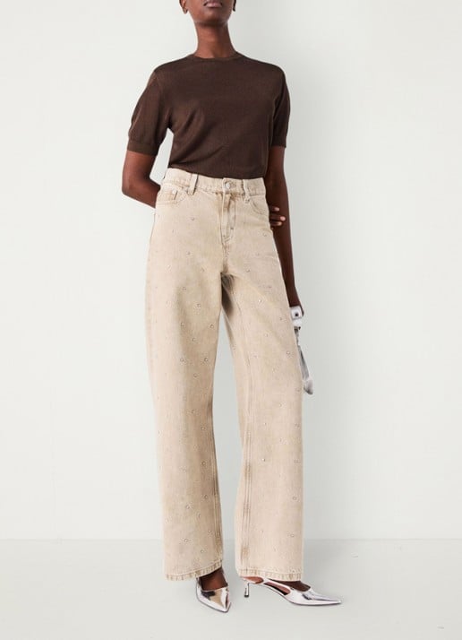 Maje High waist wide fit jeans met strass - detail 8 beige / beige