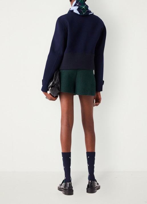 Maje High waist wide fit korte broek met tweed-look - achterkant 8 donkergroen