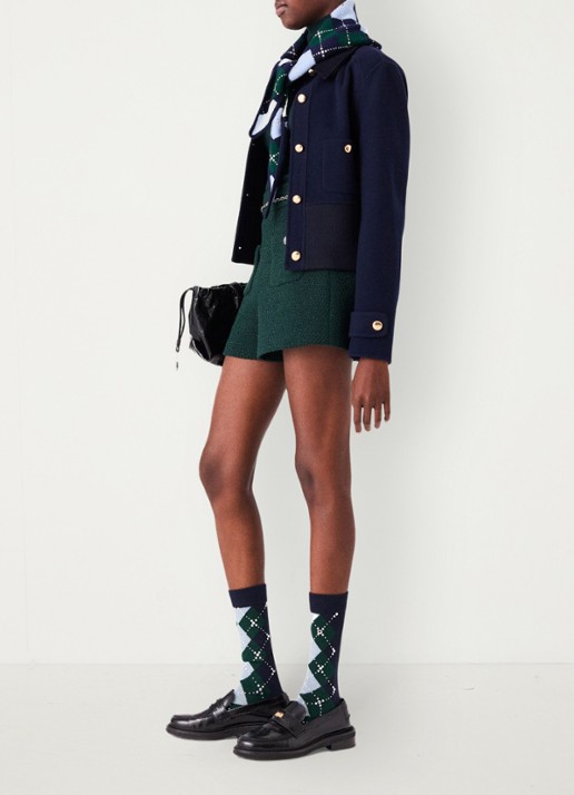 Maje High waist wide fit korte broek met tweed-look - detail 4 donkergroen