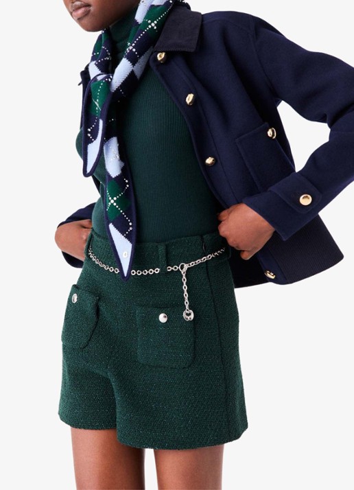 Maje High waist wide fit korte broek met tweed-look - detail 5 donkergroen