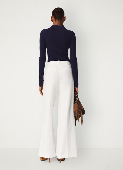 Maje High waist wide fit pantalon in linnenblend met krijtstreep - achterkant wit