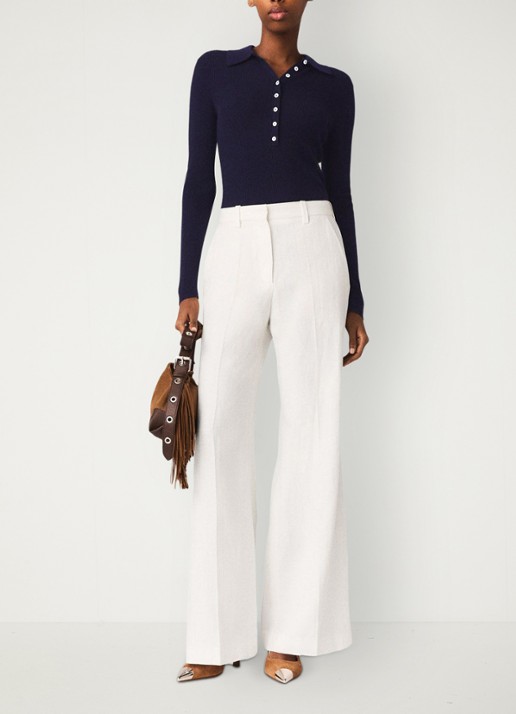 Maje High waist wide fit pantalon in linnenblend met krijtstreep - voorkant 6 wit