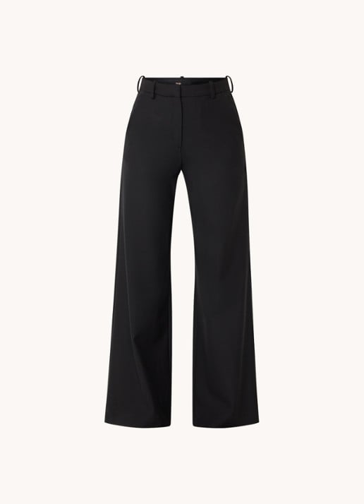 Maje High waist wide fit pantalon in wolblend met steekzakken - voorkant 4 zwart