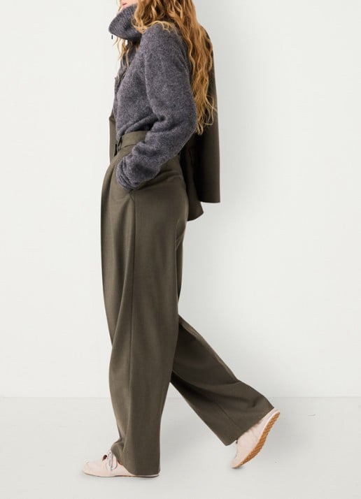 Maje High waist wide fit pantalon in wolblend - detail 2 legergroen