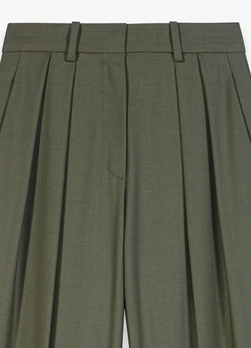 Maje High waist wide fit pantalon in wolblend - detail 5 legergroen