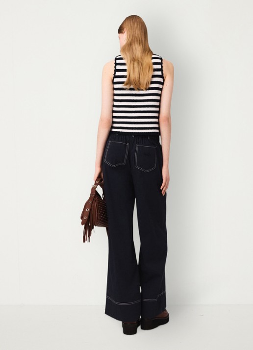 Maje High waist wide fit pantalon met ceintuur - achterkant donkerblauw