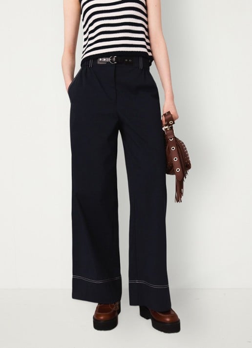 Maje High waist wide fit pantalon met ceintuur