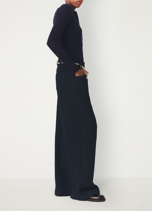 Maje High waist wide fit pantalon met steekzakken - detail 4 donkerblauw