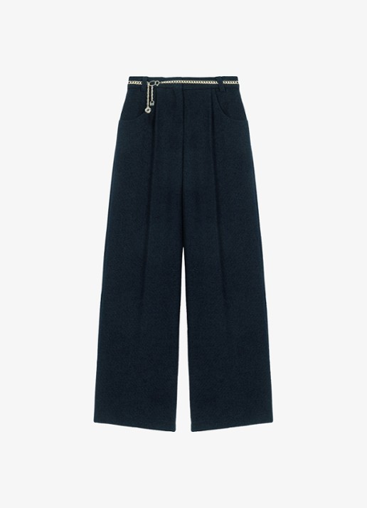 Maje High waist wide fit pantalon met steekzakken - voorkant 2 donkerblauw