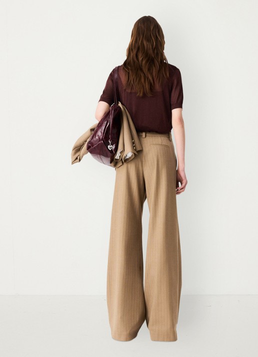 Maje High waist wide fit pantalon met streepprint - achterkant 6 beige