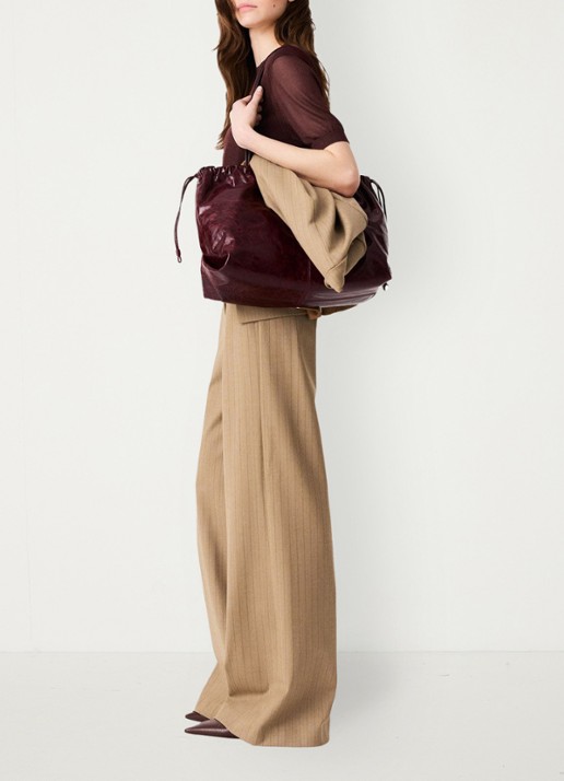Maje High waist wide fit pantalon met streepprint - detail 2 beige