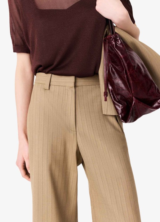 Maje High waist wide fit pantalon met streepprint - detail 3 beige