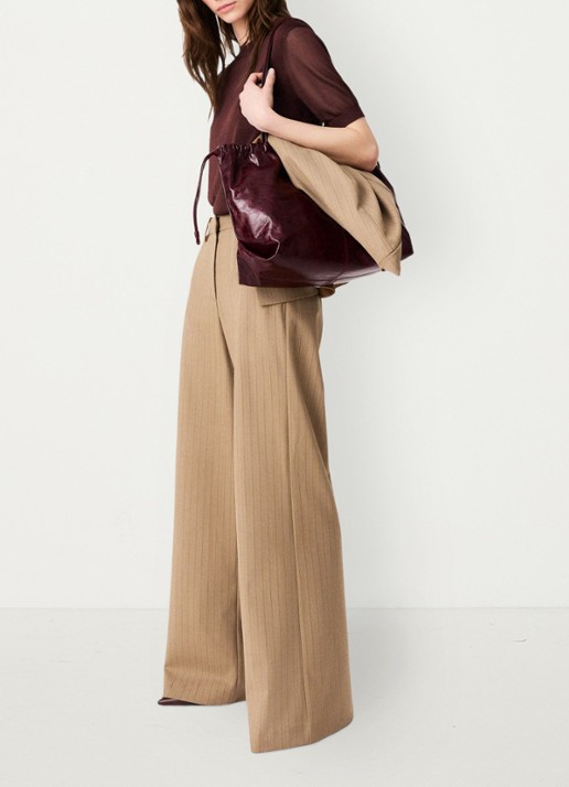 Maje High waist wide fit pantalon met streepprint - detail 5 beige