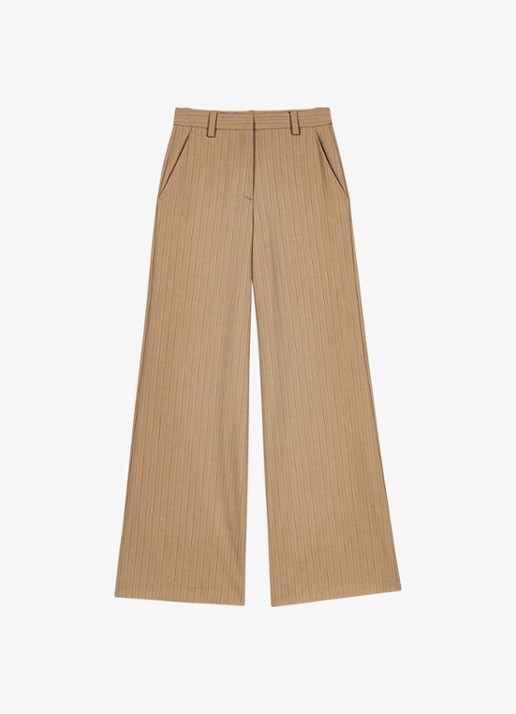 Maje High waist wide fit pantalon met streepprint - voorkant 7 beige