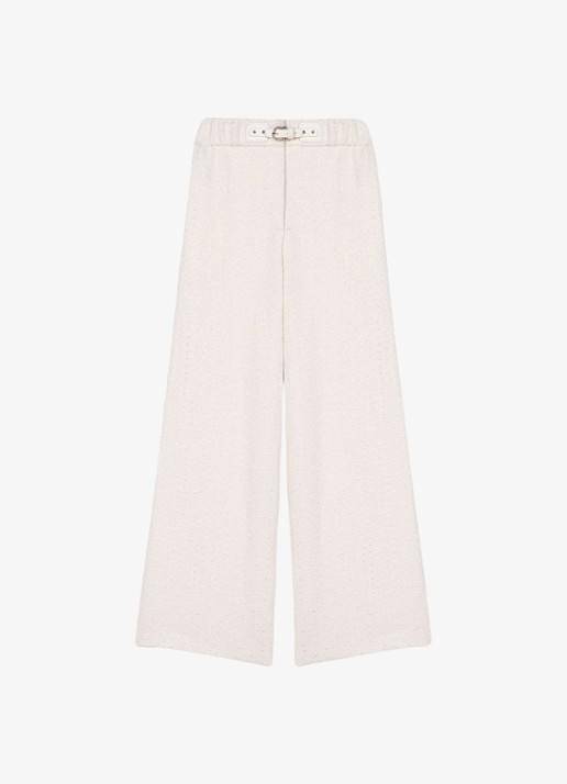 Maje High waist wide fit pantalon met tweed-look - voorkant beige