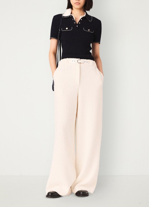 Maje High waist wide fit pantalon met tweed-look - voorkant 2 beige