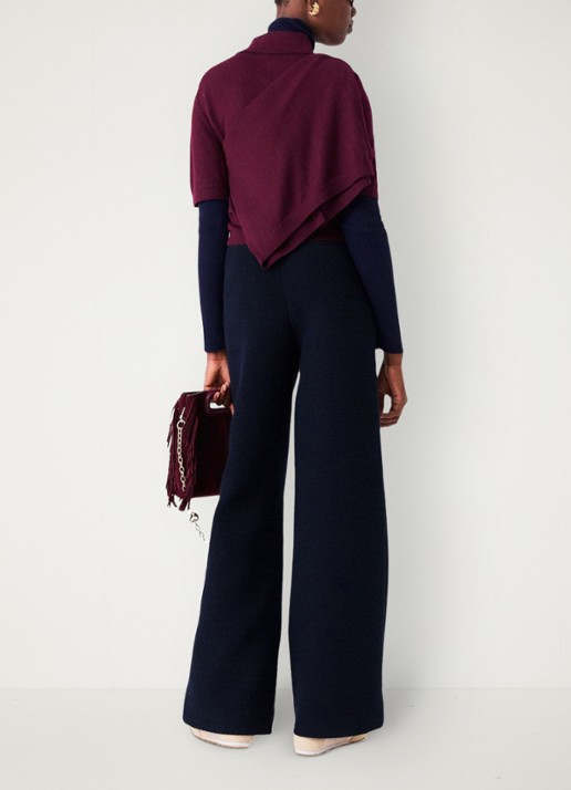 Maje High waist wide fit pantalon met tweed-look - achterkant donkerblauw