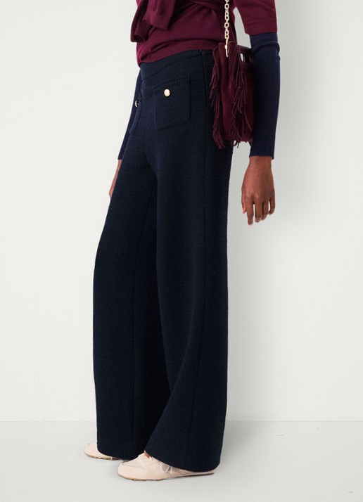 Maje High waist wide fit pantalon met tweed-look