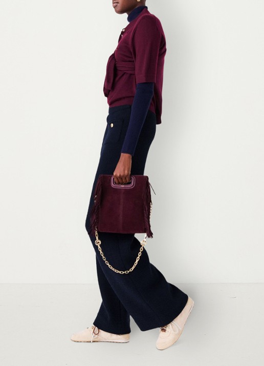 Maje High waist wide fit pantalon met tweed-look - detail 5 donkerblauw