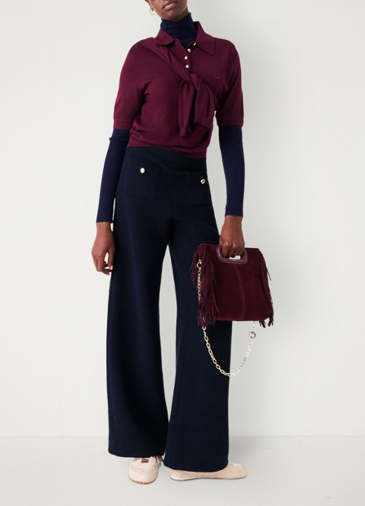 Maje High waist wide fit pantalon met tweed-look - detail 8 donkerblauw