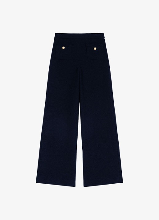 Maje High waist wide fit pantalon met tweed-look - voorkant 2 donkerblauw