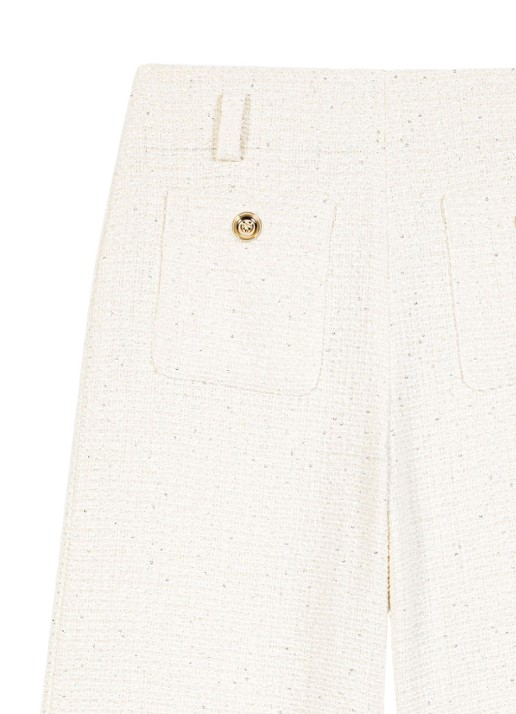 Maje High waist wide fit pantalon van bouclé met opgestikte zakken - detail 6 beige