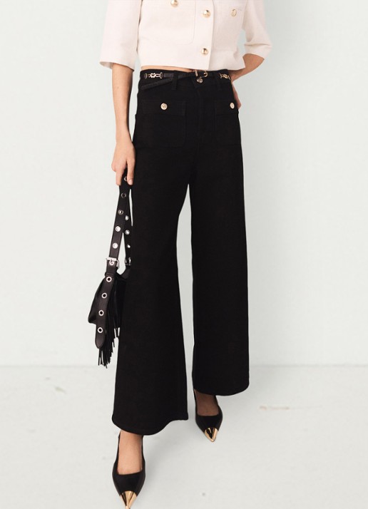 Maje High waist wide leg jeans met opgestikte zakken