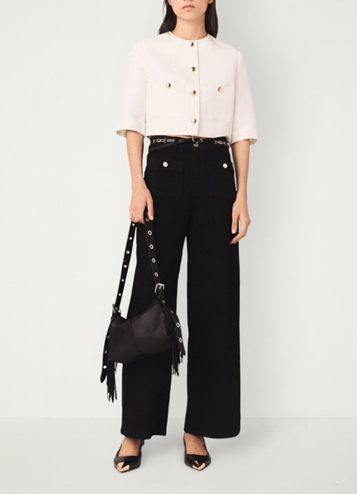 Maje High waist wide leg jeans met opgestikte zakken - voorkant 8 zwart