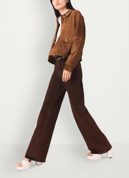 Maje High waist wide leg jeans met steekzakken - detail 5 bruin