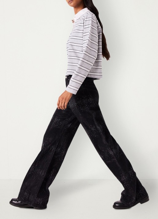 Maje High waist wide leg jeans met strass