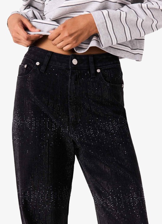 Maje High waist wide leg jeans met strass - detail 4 jeans