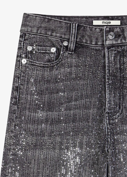 Maje High waist wide leg jeans met strass - detail 2 grijs