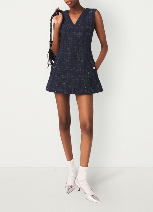 Maje Iomel mini jurk met steekzakken - detail 6 donkerblauw