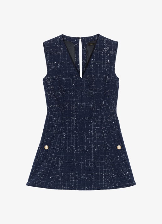 Maje Iomel mini jurk met steekzakken - voorkant donkerblauw