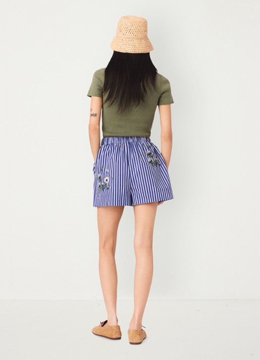 Maje Ipearl high waist wide fit korte broek met streepprint - achterkant 7 blauw