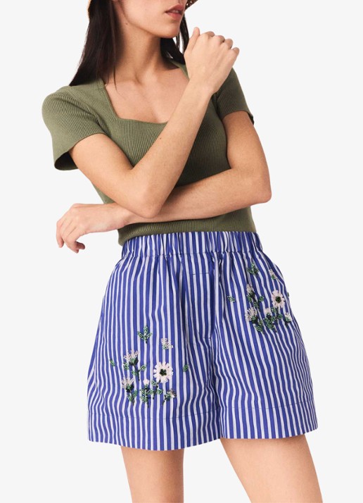 Maje Ipearl high waist wide fit korte broek met streepprint