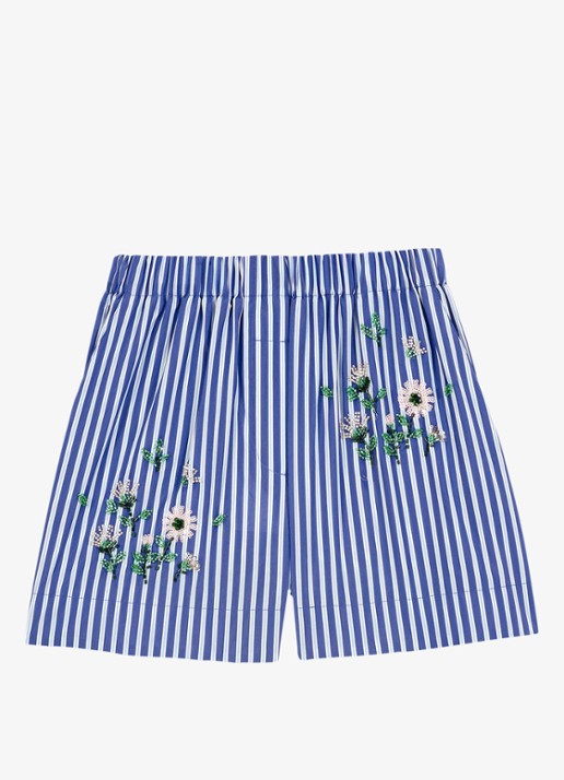 Maje Ipearl high waist wide fit korte broek met streepprint - voorkant 5 blauw