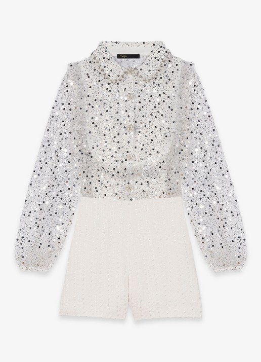Maje Istrasso playsuit met pailetten - voorkant 5 beige