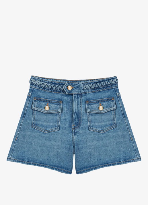 Maje Ivick korte broek van denim - voorkant 2 donkerblauw
