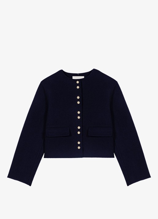 Maje Jack in wolblend met afneembare kraag - detail donkerblauw