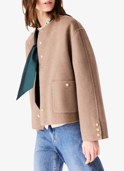 Maje Jack in wolblend met afneembare sjaal - detail 2 beige