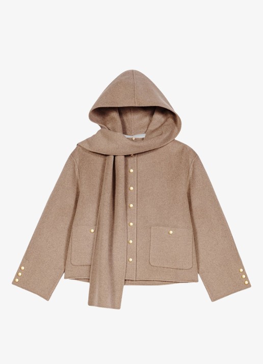 Maje Jack in wolblend met afneembare sjaal - voorkant 7 beige