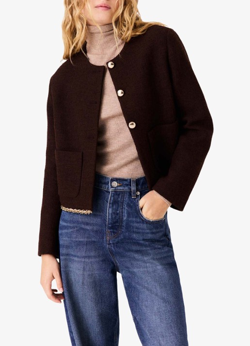 Maje Jack met tweed-look en kettingdetail - detail 2 donkerbruin