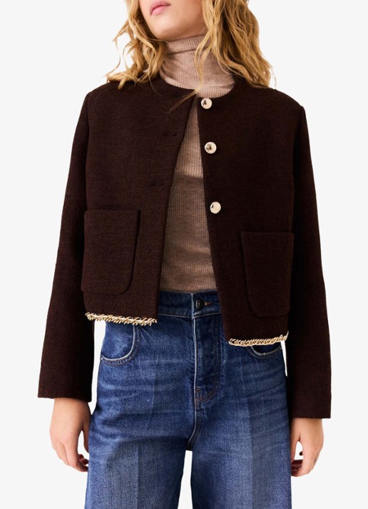 Maje Jack met tweed-look en kettingdetail - detail 5 donkerbruin