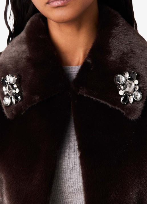 Maje Jack van imitatiebont met strass - detail 4 donkerbruin