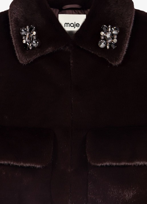 Maje Jack van imitatiebont met strass - detail 5 donkerbruin