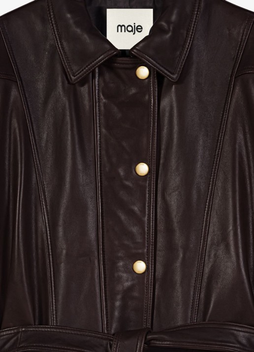 Maje Jas van lamsleer met strikceintuur - detail 7 bruin