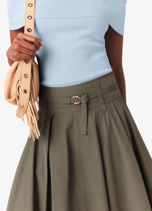 Maje Jeji midi rok met plooien  - detail 5 legergroen