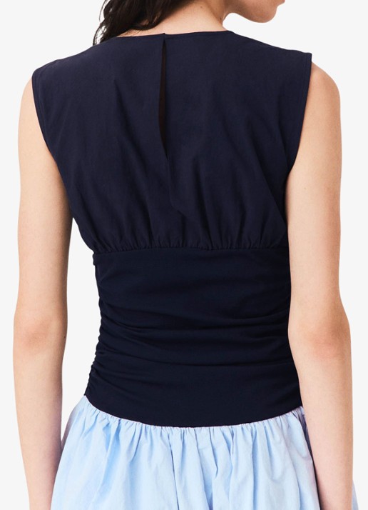 Maje Jersey en katoen mix jurk - detail 7 donkerblauw