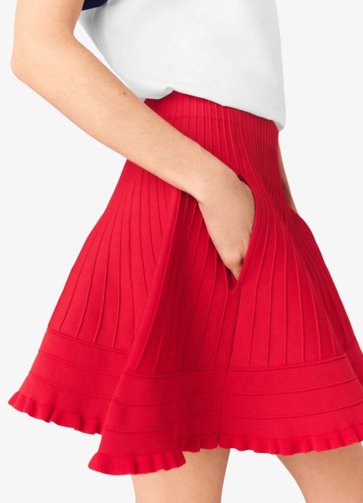 Maje Jutell rok met plooien en steekzakken - detail 4 steenrood